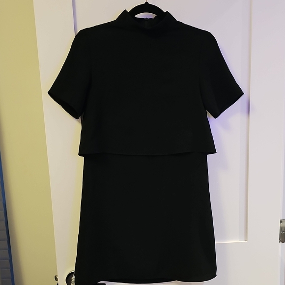 OAK + FORT Black Tiered Mini Dress Mock Neck Size XS - Picture 1 of 5
